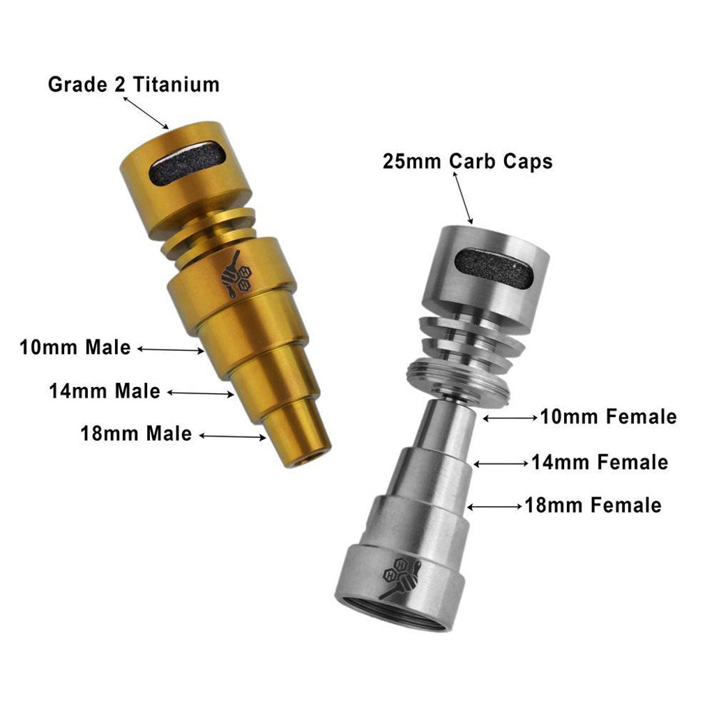 Titanium 6 in 1 Moon Rock Dab Nail Compatible With 10mm 14mm 18mm Male & Female Joints Infographic | Honeybee Herb