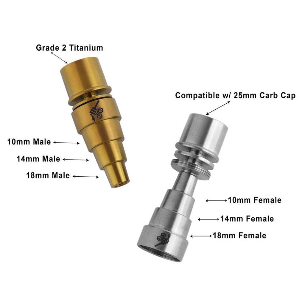 Titanium 6 in 1 Original Enail Dab Nail Compatible With 10mm 14mm 18mm Male & Female Joints Infographic | Honeybee Herb