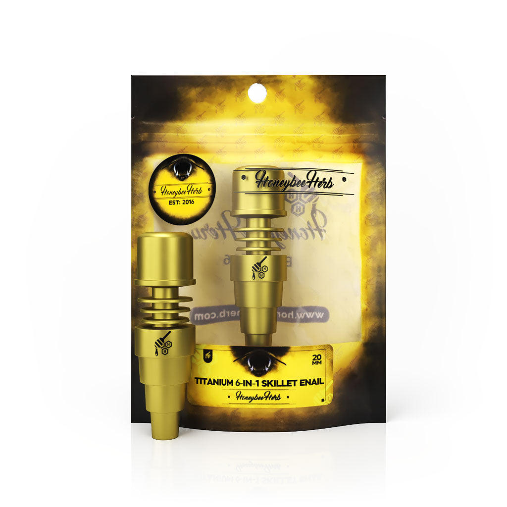 Titanium Gold 6 in 1 Skillet Enail Dab Nail Compatible With 10mm 14mm 18mm Male & Female Joint For Dab Rig Bongs | Honeybee Herb