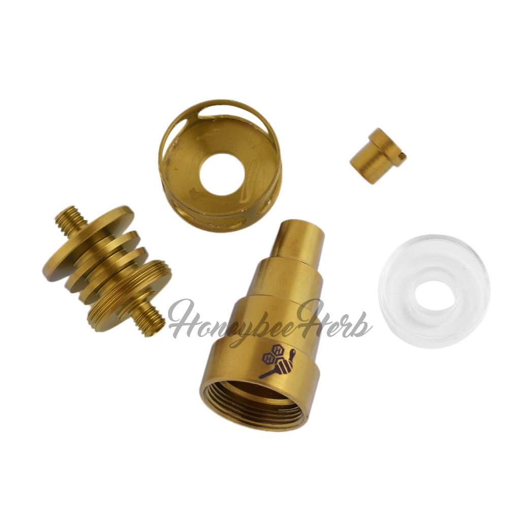 Titanium Gold 6 in 1 Cage Hybrid Dab Nail Compatible With 10mm 14mm 18mm Male & Female Joint For Dab Rig Bongs | Honeybee Herb