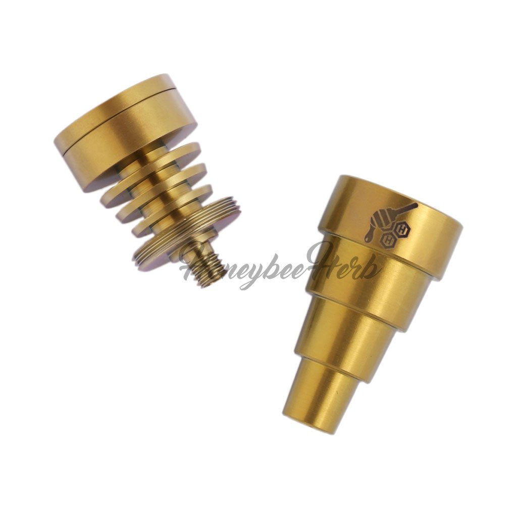 Titanium Gold 6 in 1 Skillet Dab Nail Compatible With 10mm 14mm 18mm Male & Female Joint For Bongs | Honeybee Herb
