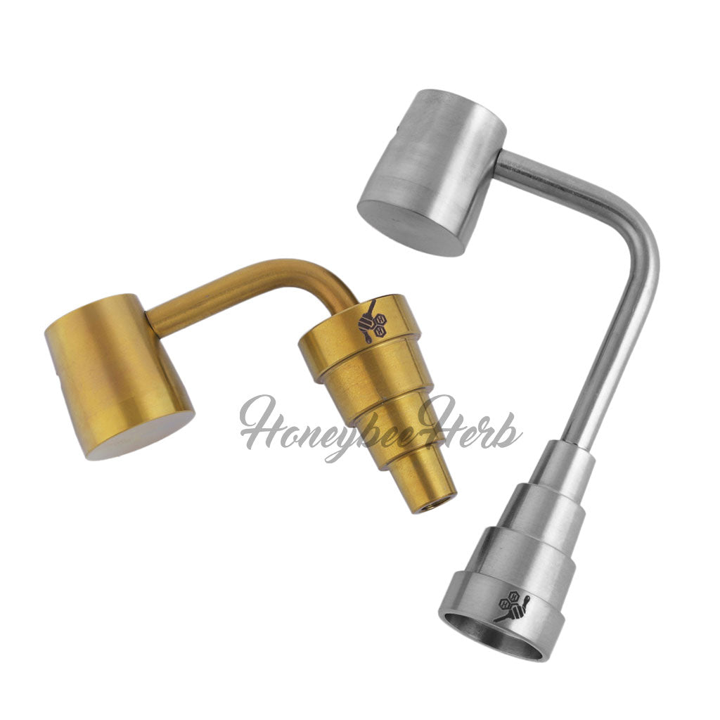 Titanium Gold & Silver 6 in 1 Long Neck Banger Compatible With 10mm 14mm 18mm Male & Female Joint For Dab Rig Bongs | Honeybee Herb