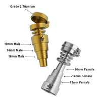Thumbnail for Titanium Gold & Silver 6 in 1 Carb Cap Dab Nail Compatible With 10mm 14mm 18mm Male & Female Joints Infographic | Honeybee Herb