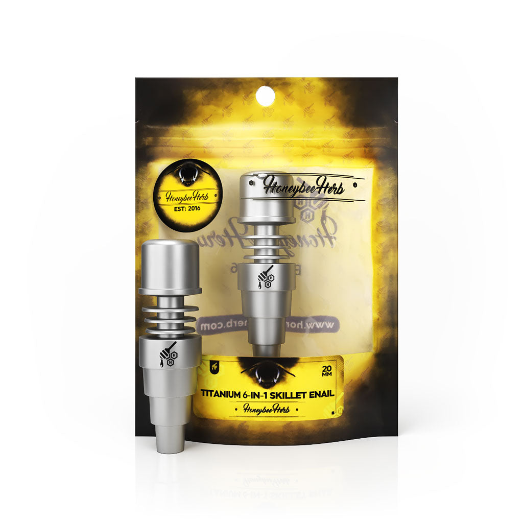 Titanium Silver 6 in 1 Skillet Enail Dab Nail Compatible With 10mm 14mm 18mm Male & Female Joint For Dab Rig Bongs | Honeybee Herb