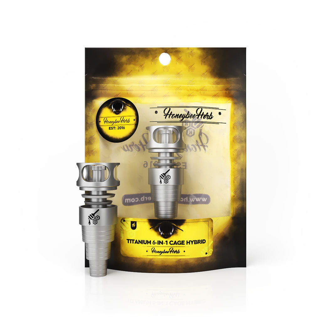 Titanium silver 6 in 1 Cage Hybrid Dab Nail Compatible With 10mm 14mm 18mm Male & Female Joint For Dab Rig Bongs | Honeybee Herb