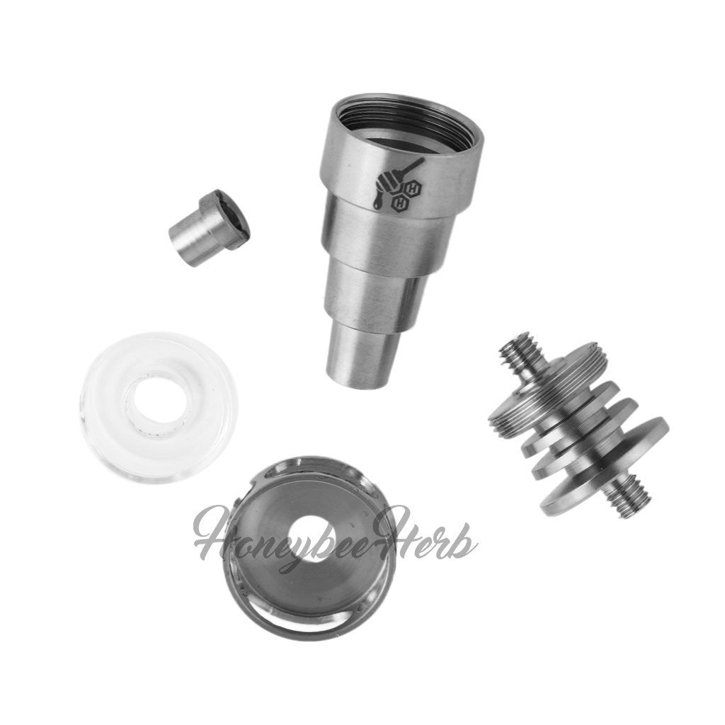 Titanium Silver 6 in 1 Cage Hybrid Dab Nail Compatible With 10mm 14mm 18mm Male & Female Joint For Dab Rig Bongs | Honeybee Herb