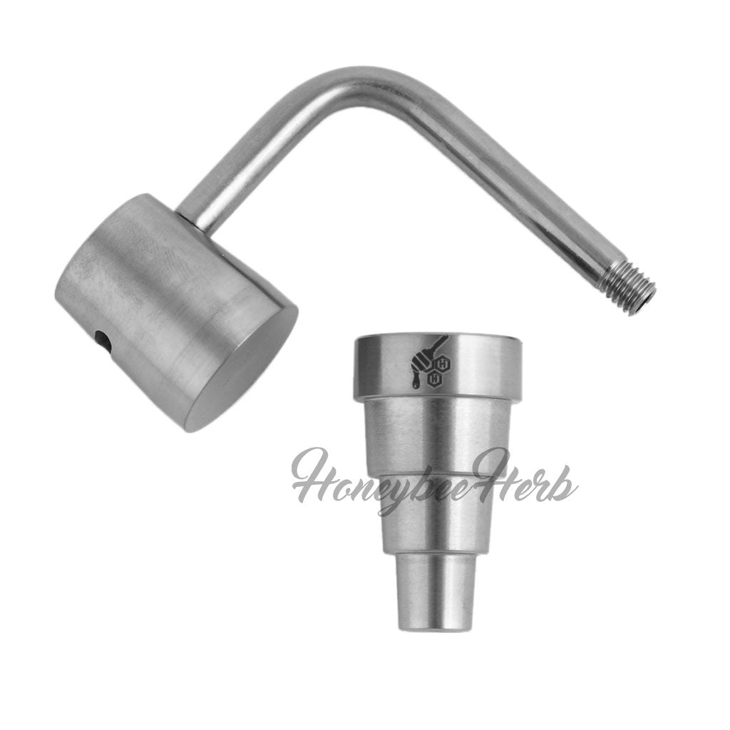 Titanium Silver 6 in 1 Long Neck Banger Compatible With 10mm 14mm 18mm Male & Female Joints Parts By Parts | Honeybee Herb