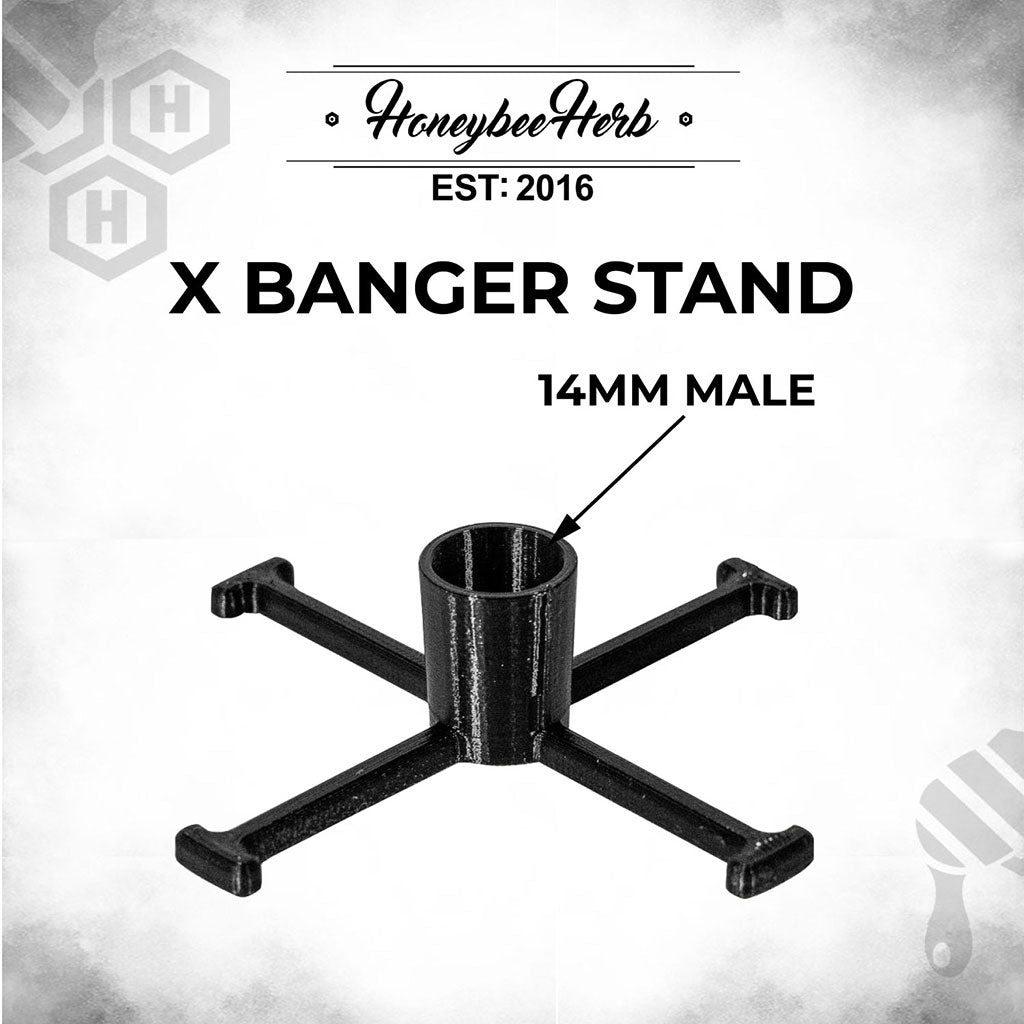 14mm Male X-Shaped Banger Stand Infographic | Honeybee Herb